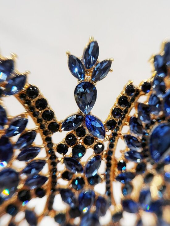 Royal blue crystal crown, gold tiara, homecoming Queen tiara , Cosplay Costume main image 7